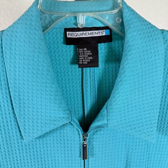 Requirements Turquoise Zip Up Size 14 Stretch Cotton Office Textured Modest Chic - Picture 4 of 12